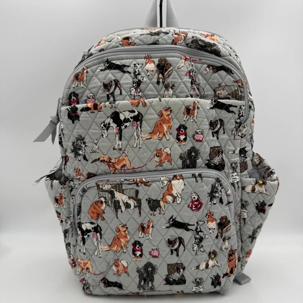 Vera Bradley Best in Show Dog Print Quilted Cotton Backpack Gray Multi Pocket